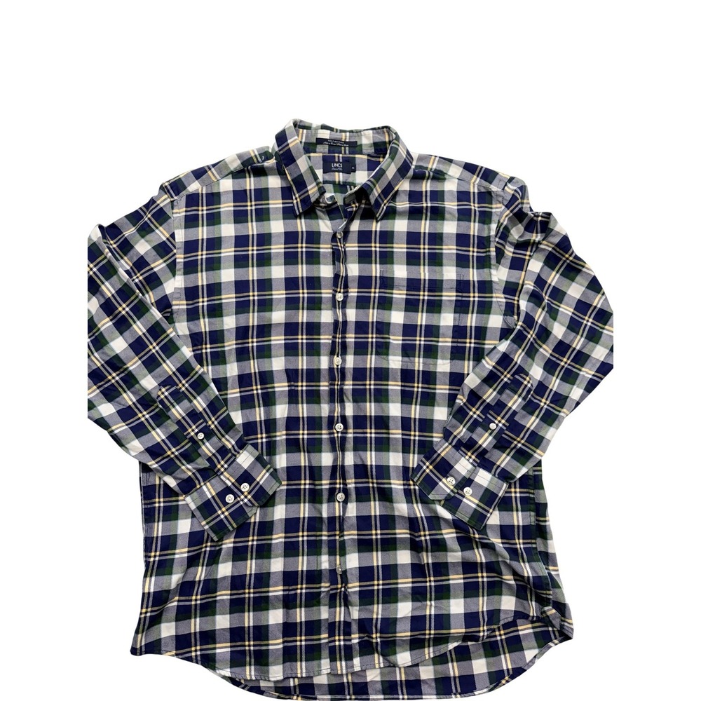 LINCS David Chu Shirt Mens‎ XL Blue Green Plaid Long Sleeve Button Up Cotton